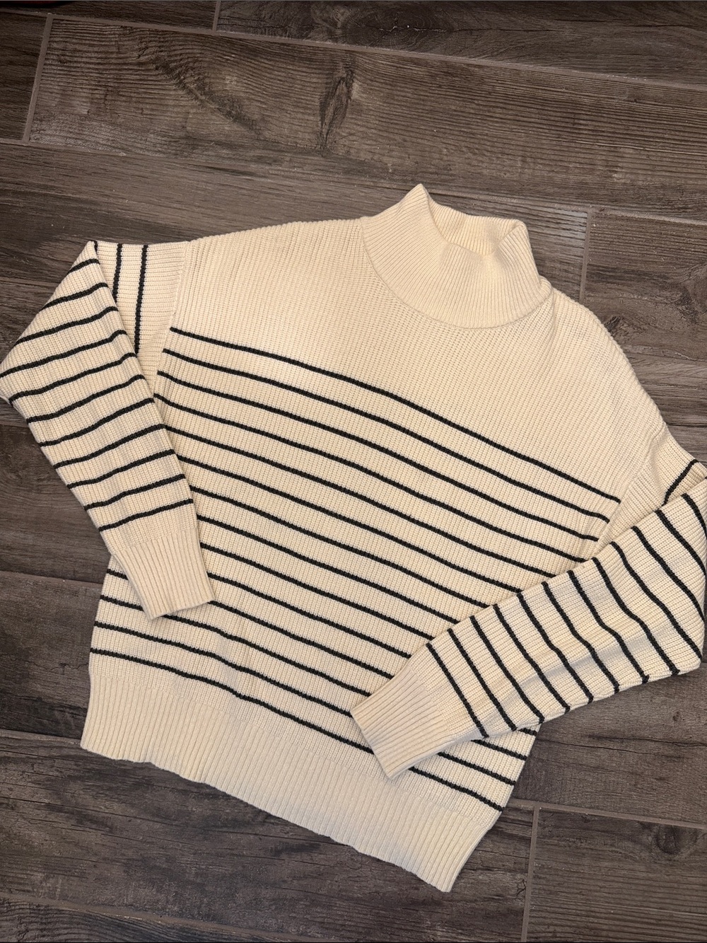 Cream Striped Turtleneck Sweater